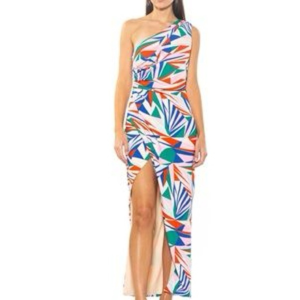Alexa Admor One Shoulder Tropical‎ Maxi Dress Size 10 Asymmetrical Slit